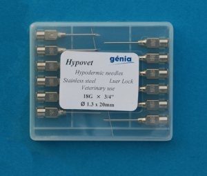 Needle Genia Hypovet tri-bevelled re-useable stainless steel needles 18g x 3/4"